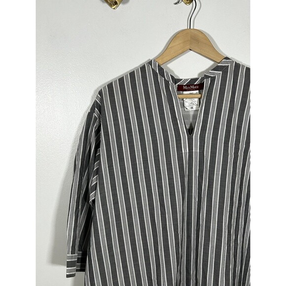 Max Mara Studio Top Striped Pullover V-Neck Gray White Pleated Back Size L? XL? - Picture 2 of 8